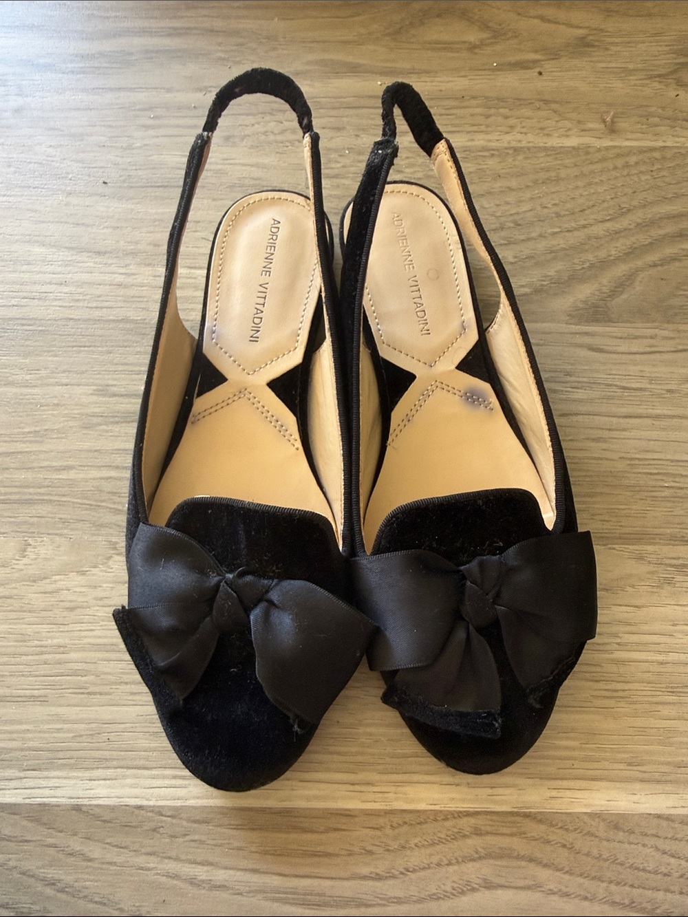 Adrienne Vittadini Black Velvet Bow Slingback Flats